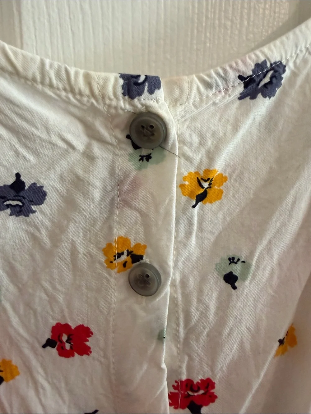 Madewell White & Floral Smocked Button Down Puff Sleeve Top - Size L